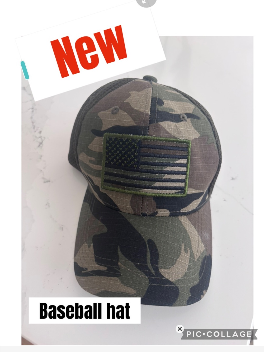 New Camo Baseball Hat with American Flag Patch